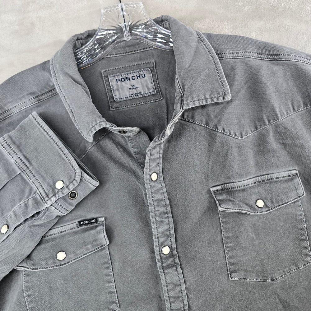 Poncho Western Denim Shirt Men XXL Gray Snap Button Long Sleeve Regular Fit
